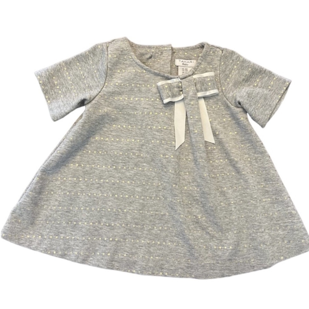Tahari Baby Girls Size 24 Months Gray Short Sleeve Tunic Dress with Gold Dots